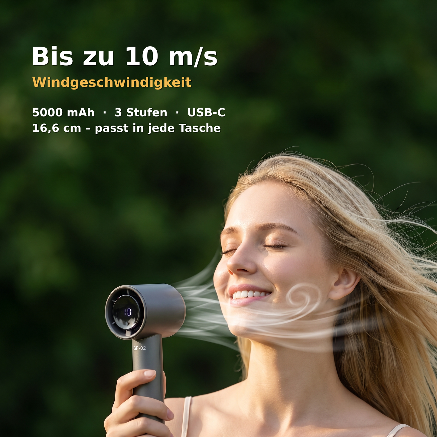 Tragbarer Mini-Handventilator für unterwegs (aufladbar) Modell GF02