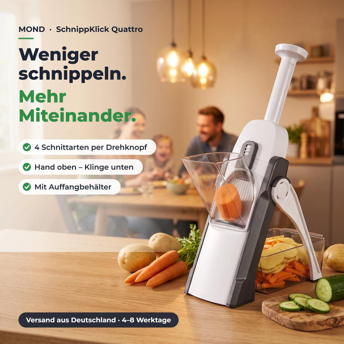 MOND SchnippKlick Quattro Gemüseschneider in der Familienküche – Weniger schnippeln. Mehr Miteinander.