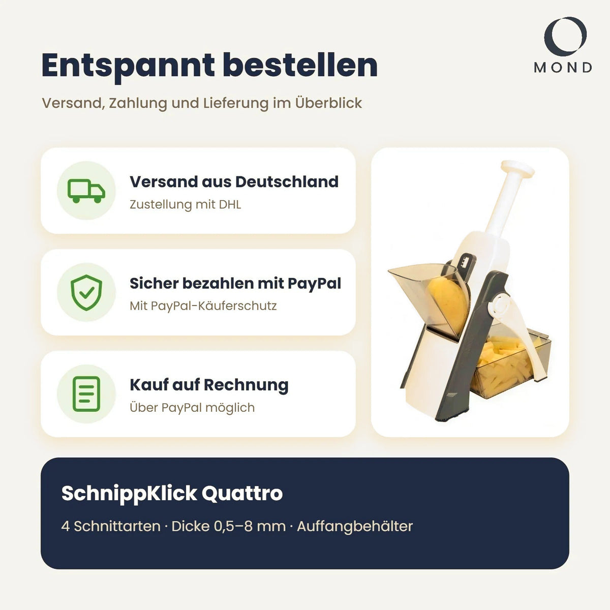 SchnippKlick Quattro: Versand aus Deutschland, Zahlung mit PayPal und Kauf auf Rechnung